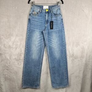 One Teaspoon Jeans Women 22 Blue Wide Leg Whisker Denim Distressed High Rise Y2K